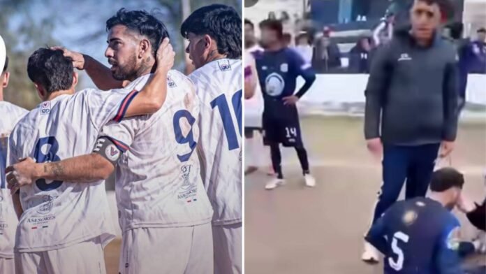 Festejo de Cicles Lavalle y asistencia médica a un futbolista de Municipal Godoy Cruz tras los incidentes en la Liga Mendocina de Fútbol.